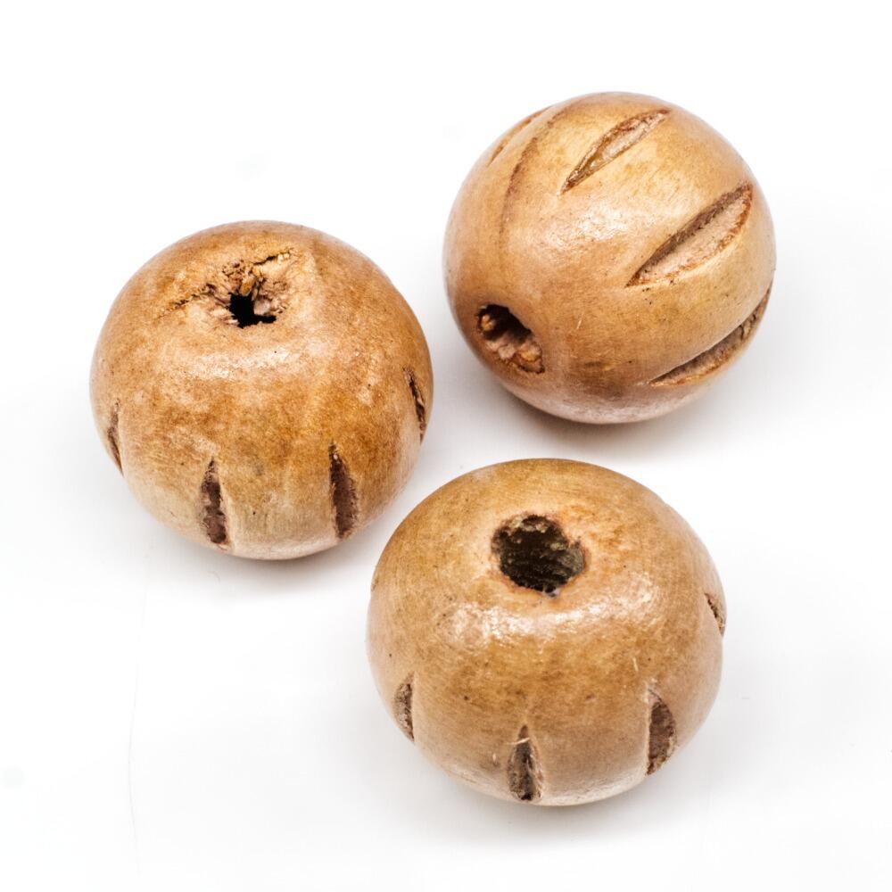 Wooden Bead   Round 20mm Ridge Natural 8pcs for jewellery making
