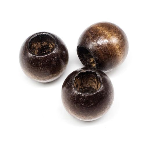 Wooden Bead   Round 20mm Big Hole Brown 8pcs for jewellery making
