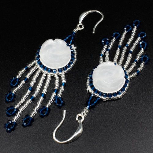 Gemstone Rose Earrings 2 Pairs white quartz earring making kit — DIY set with beads and instructions for creating handmade jewelry
