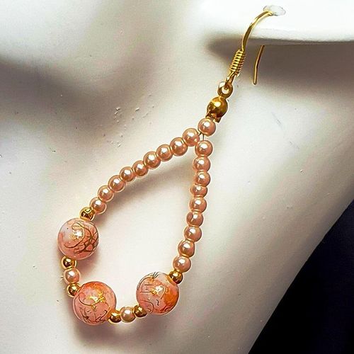 Catherine Drop Hoop Earrings 3 Pairs peach earring making kit — DIY set with beads and instructions for creating handmade jewelry