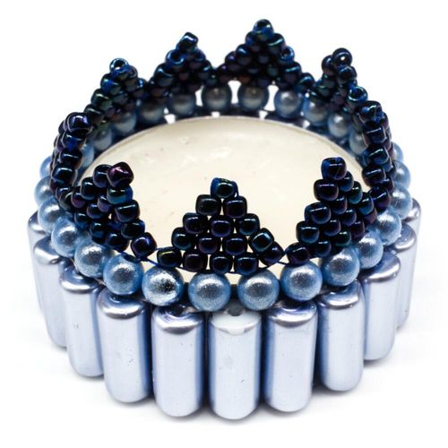 Christmas Tealight Tubular Holder Makes 3 blue jewelry making kit — DIY set with beads and instructions for creating handmade jewelry