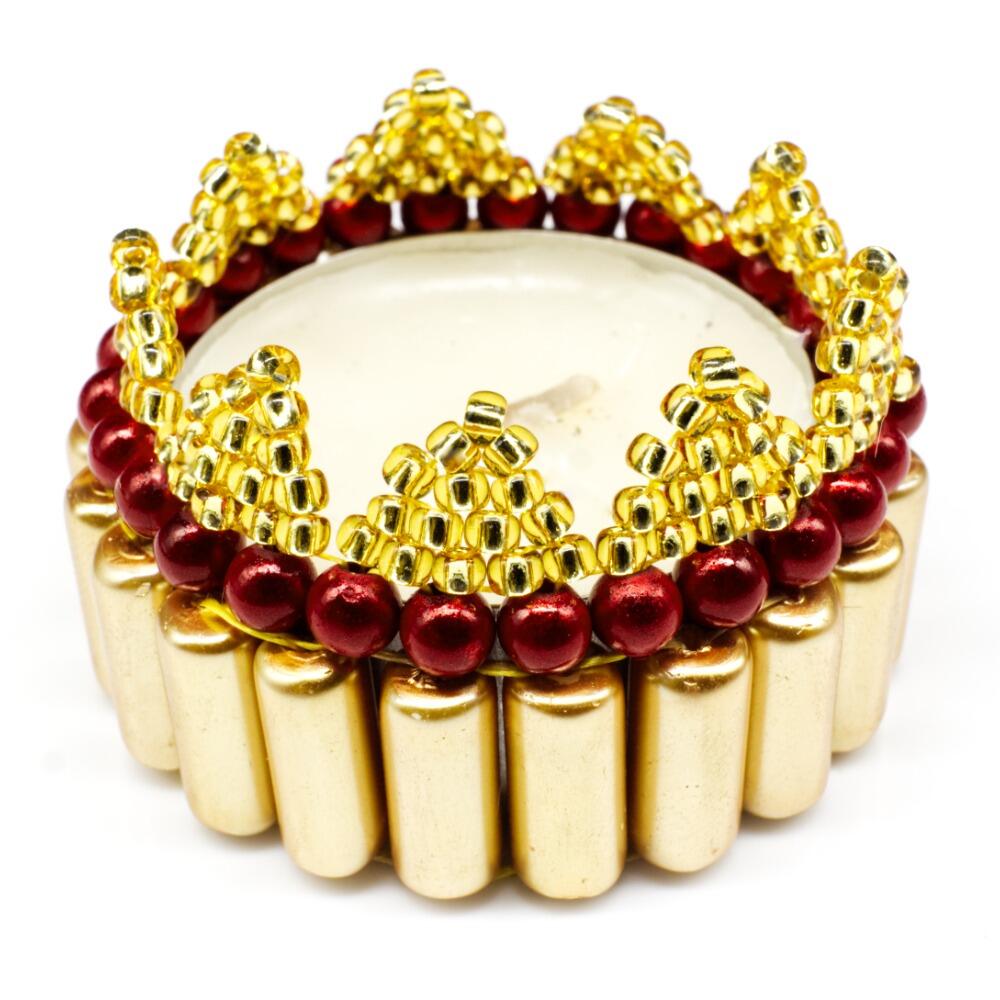 Christmas Tealight Tubular Holder Makes 3 gold jewelry making kit — DIY set with beads and instructions for creating handmade jewelry