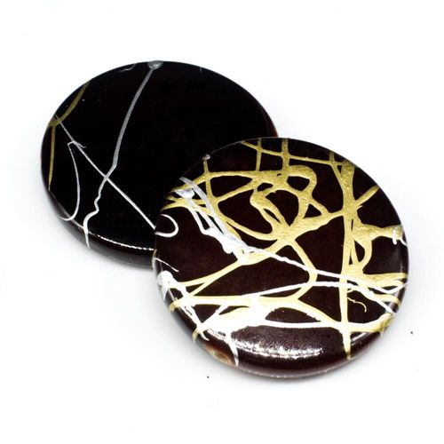 Acrylic Splatter Beads Disc 31mm 6pcs   Dark Brown for jewellery making