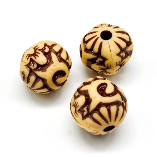 Acrylic Imatation Bone Round Beads 15mm 10pcs   Pattern for jewellery making