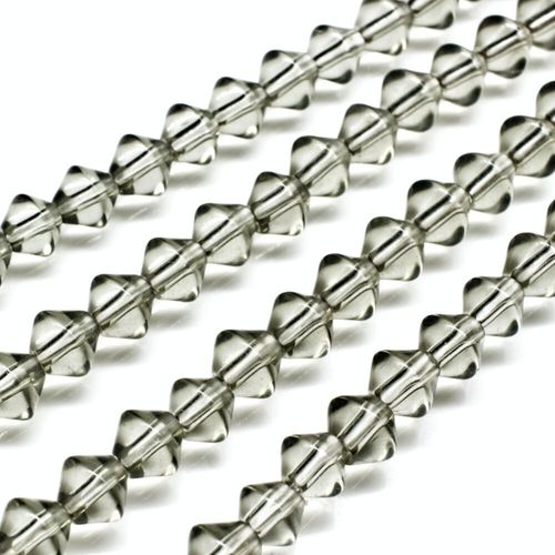 Glass Beads 6mm Rounded Bicone   Grey 14" String for jewellery making