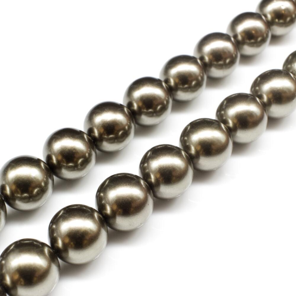 Sea Shell Pearl Beads 12mm Round Dark Olive for jewellery making
