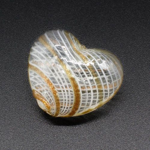 Hollow Glass Bead Heart 28mm   Clear/White/Gold for jewellery making