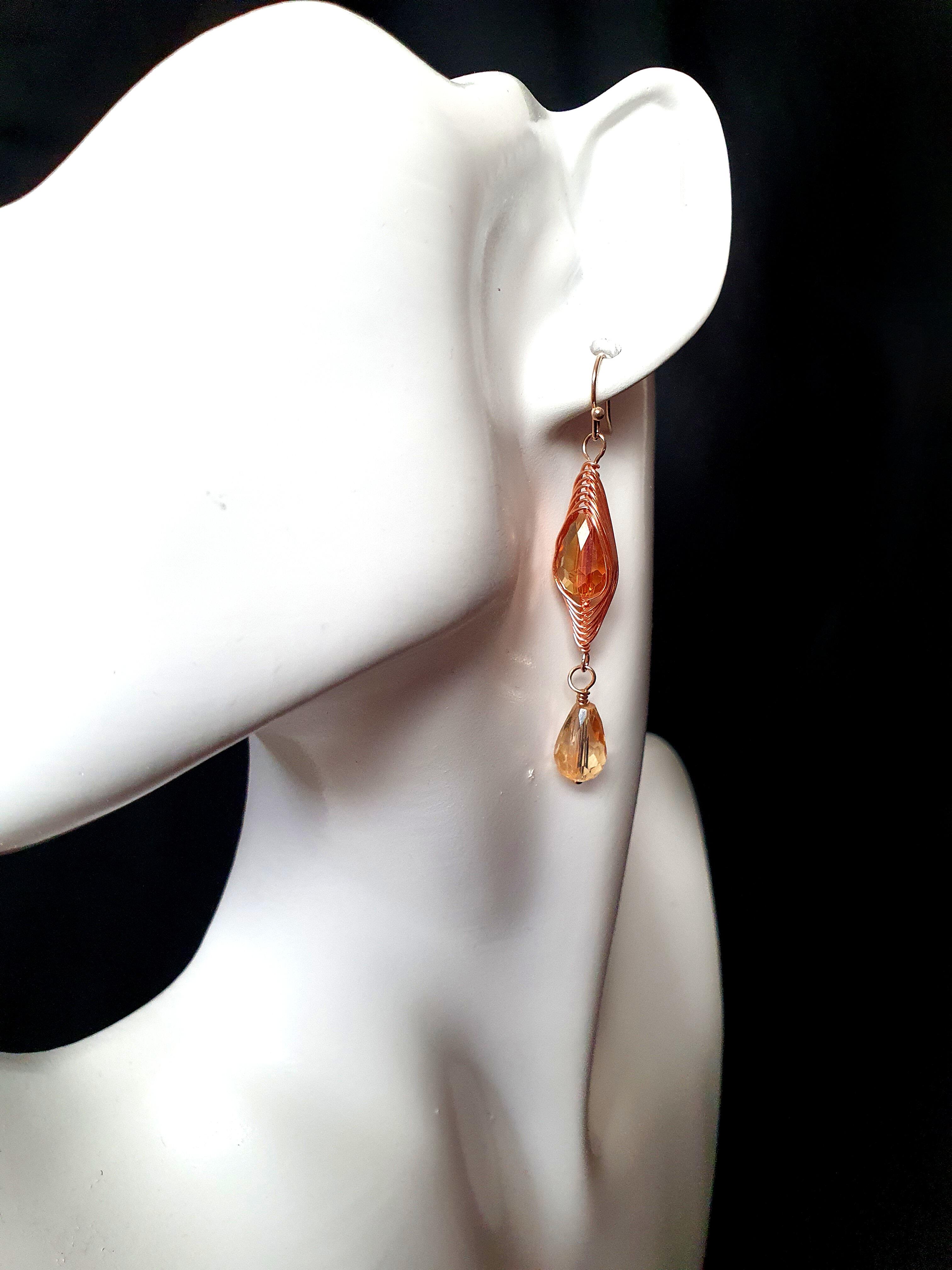 Christine Wire Earrings 2 Pairs burnt orange earring making kit — DIY set with beads and instructions for creating handmade jewelry