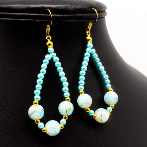 Catherine Drop Hoop Earrings 3 Pairs aqua earring making kit — DIY set with beads and instructions for creating handmade jewelry