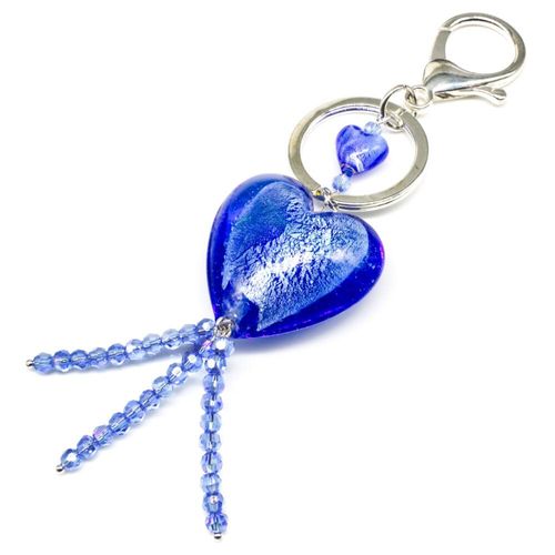 Silver Foil Heart Keyring light blue jewelry making kit — DIY set with beads and instructions for creating handmade jewelry