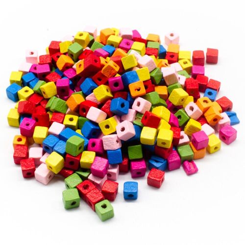 Colourful Wooden Beads   Cubes 6mm for jewellery making
