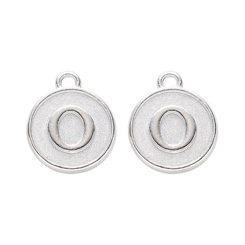 Disc Letter Charm Rhodium 12mm   O for jewellery making