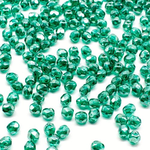 4mm Czech glass fire polished faceted beads luster emerald — pack of 100, high-quality faceted beads perfect for jewelry making and beadw…