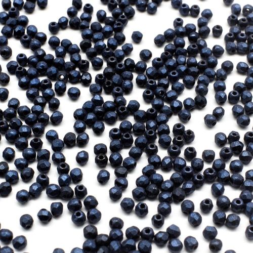 2mm Czech glass fire polished faceted beads metallic suede dark blue — pack of 100, high-quality faceted beads perfect for jewelry making…