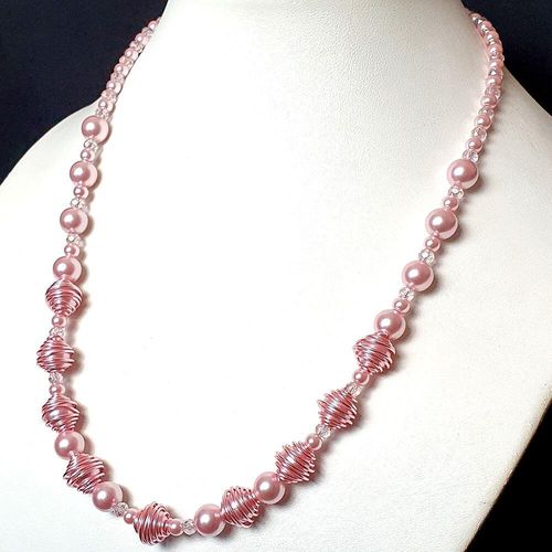 Dawn Caged Bead Necklace dusty pink necklace making kit — DIY set with beads and instructions for creating handmade jewelry