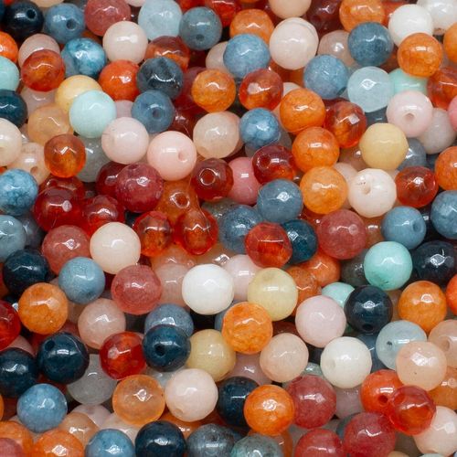 Dyed Jade 6mm Facet Round Beads Mix 60pc   Mosaic pack of 6 for jewellery making