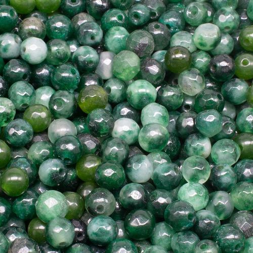 Dyed Jade 6mm Facet Round Beads Mix 60pc   Moss Green pack of 6 for jewellery making