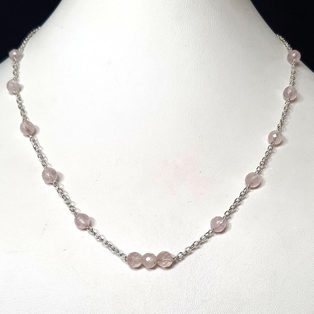 Orbit Gemstone Chain Necklace - Rose Quartz