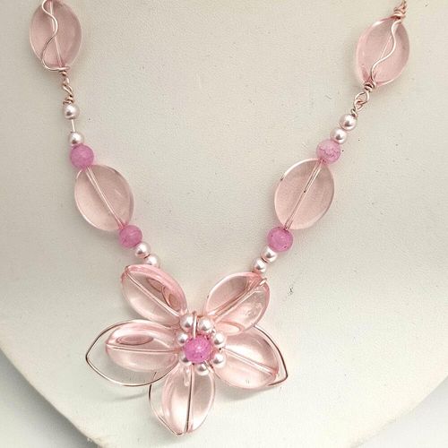 Wire Flower Necklace Makes 2 pink necklace making kit — DIY set with beads and instructions for creating handmade jewelry