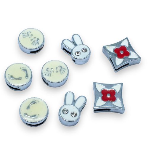 Slider Bead Enamel Pack 10pcs   White 11mm for jewellery making