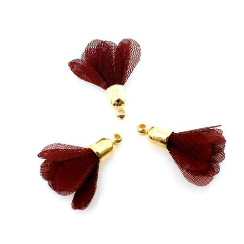 Flower Tassel Freesia - Gold Tone Cap Maroon 5pcs