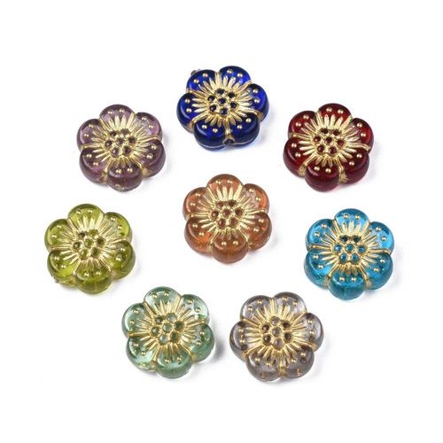 Acrylic Flower Beads with Gold Design 13mm   20pcs Mixed for jewellery making