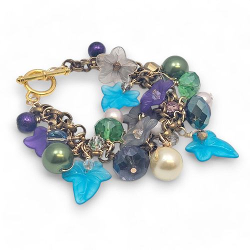Autumn Charm Bracelets brass base bracelet making kit — DIY set with beads and instructions for creating handmade jewelry