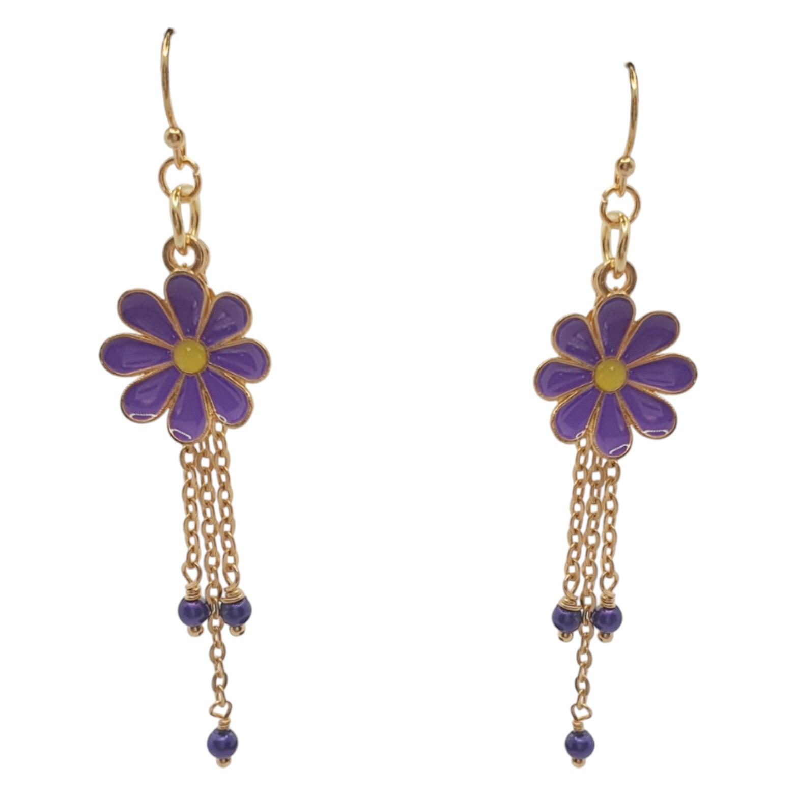 Tansy Floral Earrings purple earring making kit — DIY set with beads and instructions for creating handmade jewelry