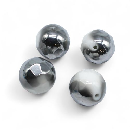 Large Facet Round Bead 17mm   White Silver 1pc for jewellery making