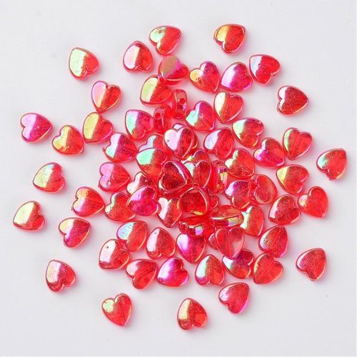 Acrylic Iridescent 8mm Heart Beads  Red AB 100 pieces for jewellery making