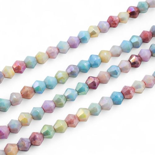 4mm crystal bicone beads pastel marble mix 15" string — faceted for jewelry making and beadwork