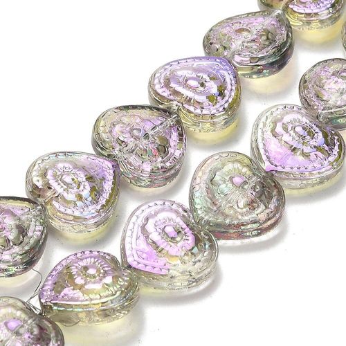 Glass Heart 16mm 10pcs   Indigo Rainbow for jewellery making
