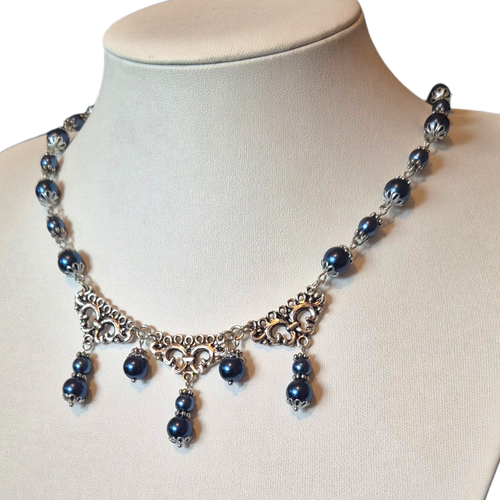 Carla Pearl Necklace x2   Royal Blue 6mm for jewellery making
