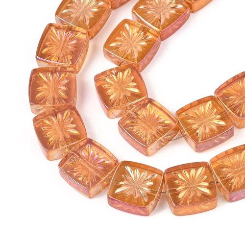 Glass Square Flower Beads 11mm Auburn   10pcs for jewellery making