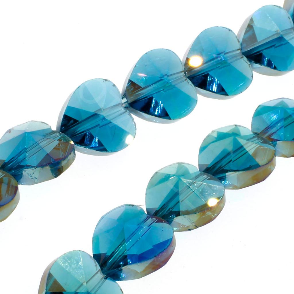 Crystal Heart Beads 10mm 25pcs - Dark Turquoise AB