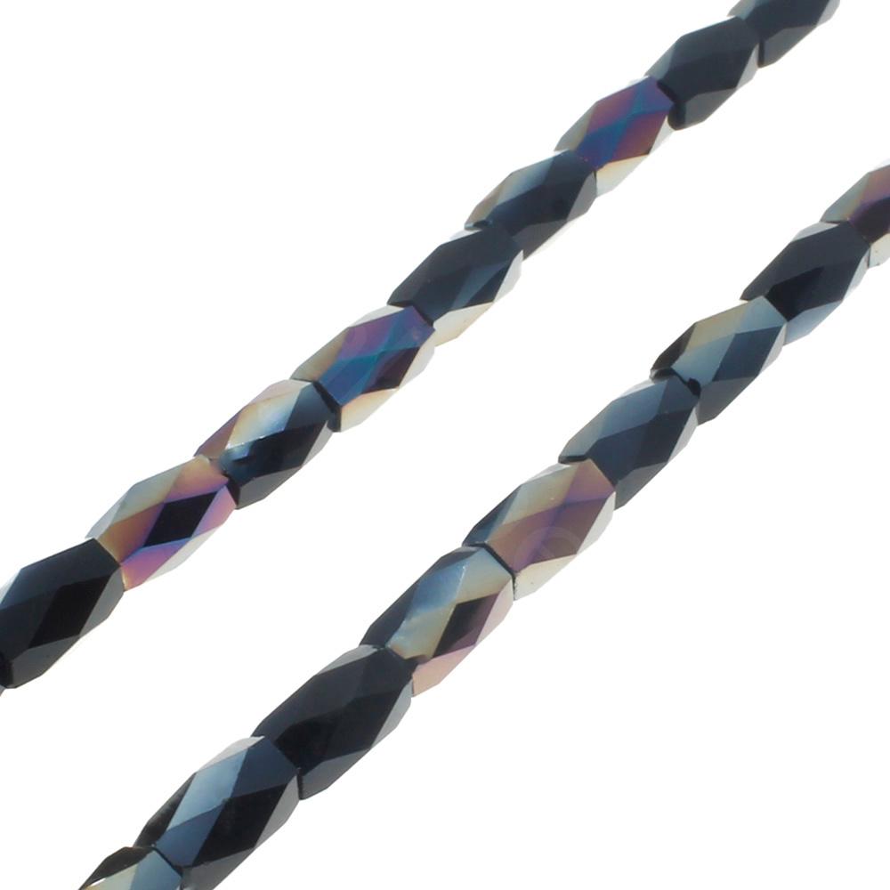 Crystal Barrel Beads 7x4mm - Black Rainbow