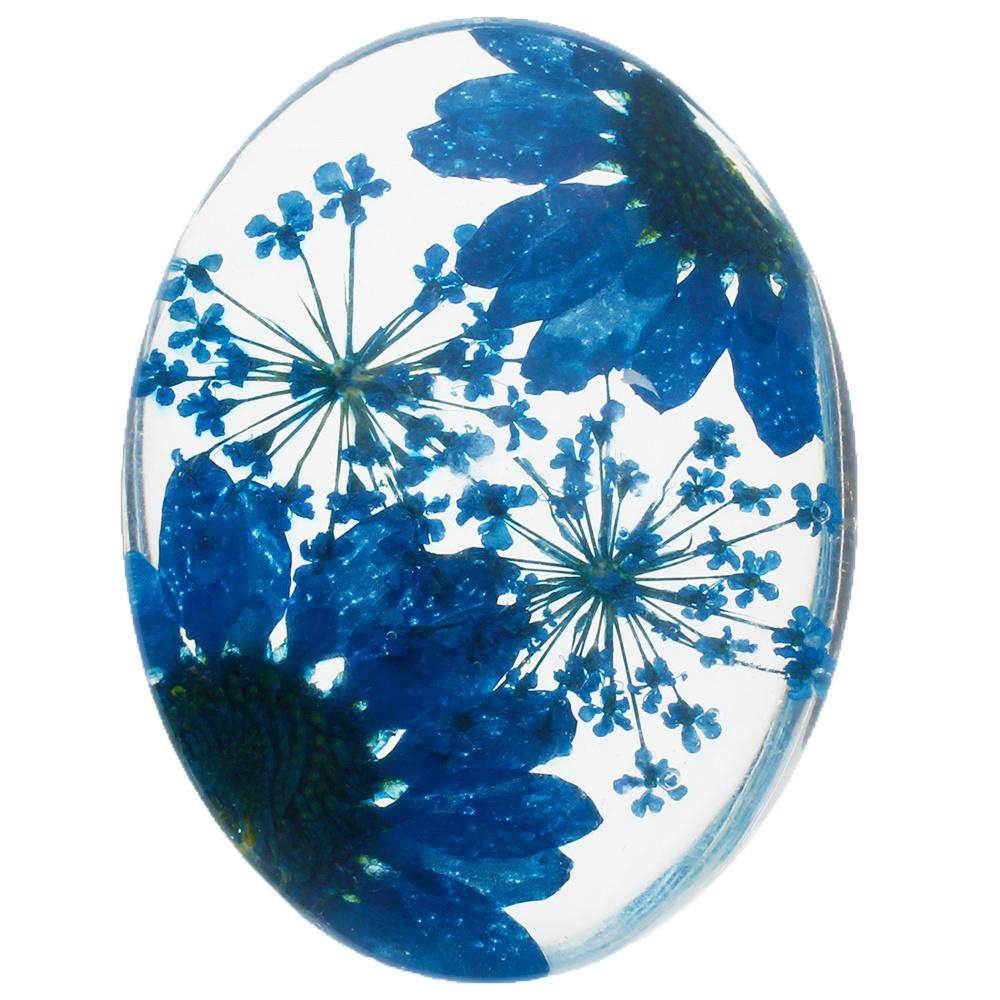 Everbloom Cabochon Oval 40x30mm - Large Flowers Blue