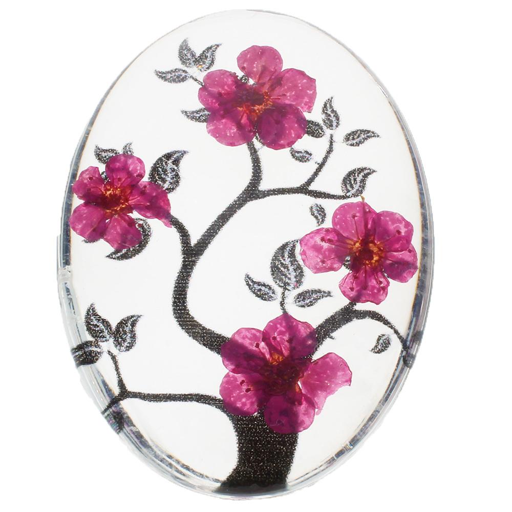 Everbloom Cabochon Oval 40x30mm - Branch Dark Pink Flowers