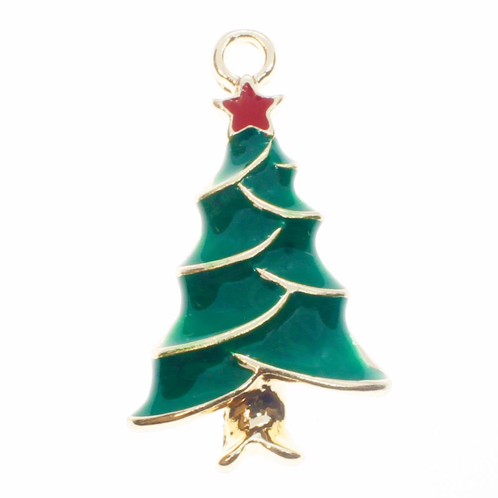 Enamel Christmas Gold Charm - Tree 2pcs