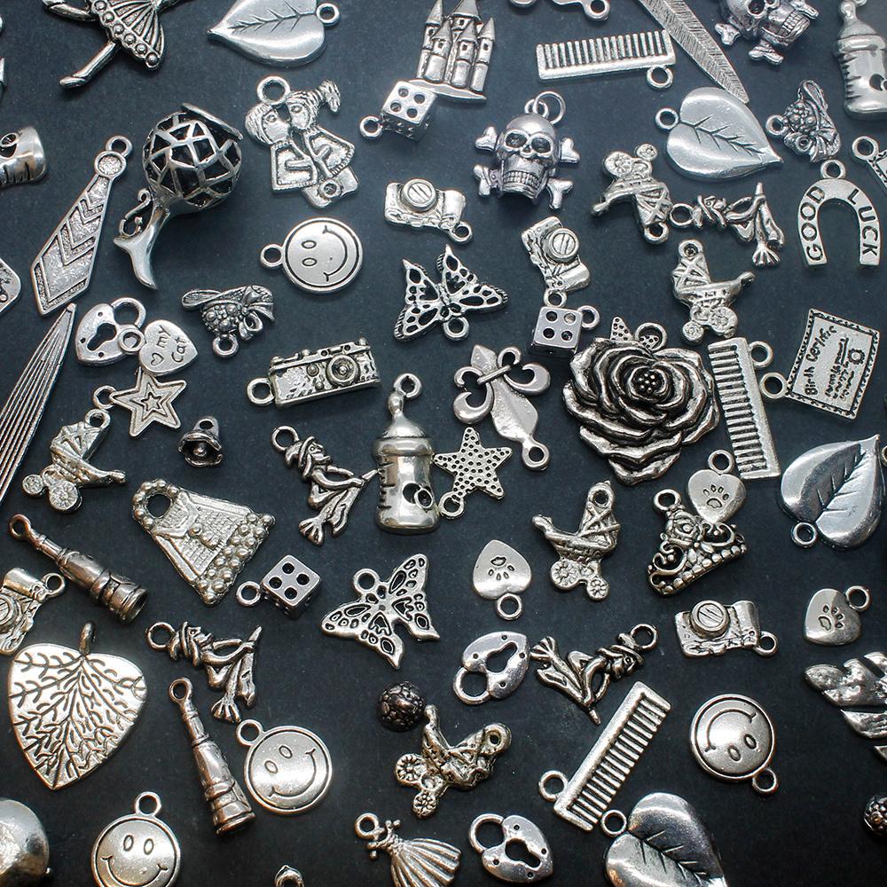 Mixed Charms Bumper Pack Antique Silver 100pcs