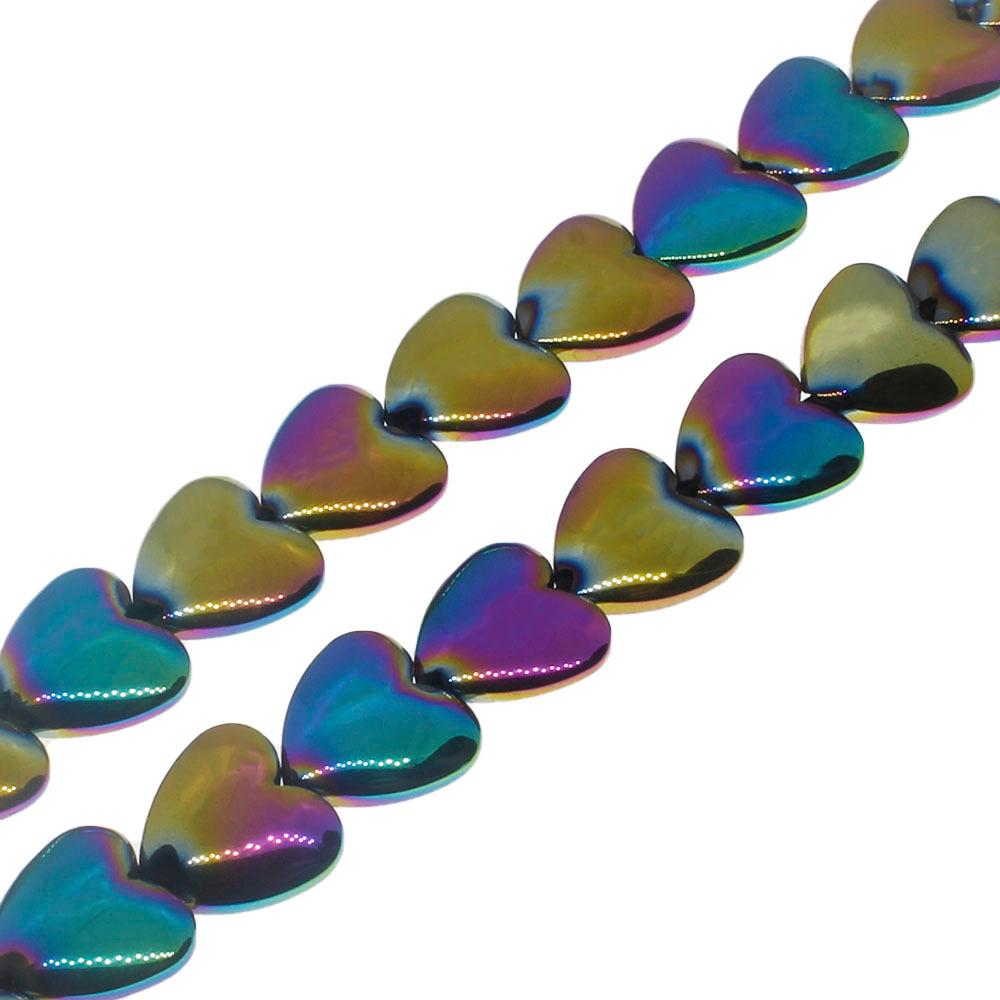 Hematite Puff Heart 12mm - Rainbow Plate