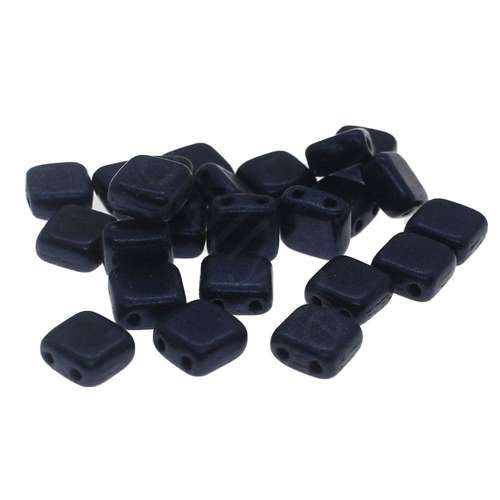 6mm Czech glass glass beads met suede dk blue — pack of 25, high-quality two-hole beads ideal for jewelry making, bead weaving, and crafts