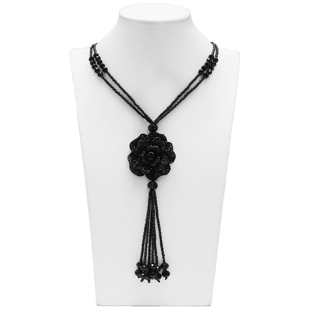 Resin Rose Sparkle Necklace - Black