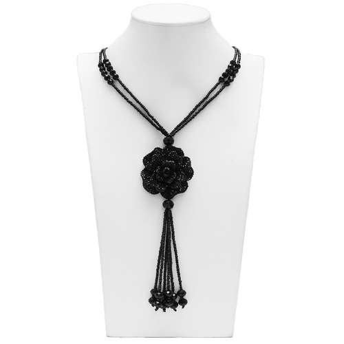 Resin Rose Sparkle Necklace - Black
