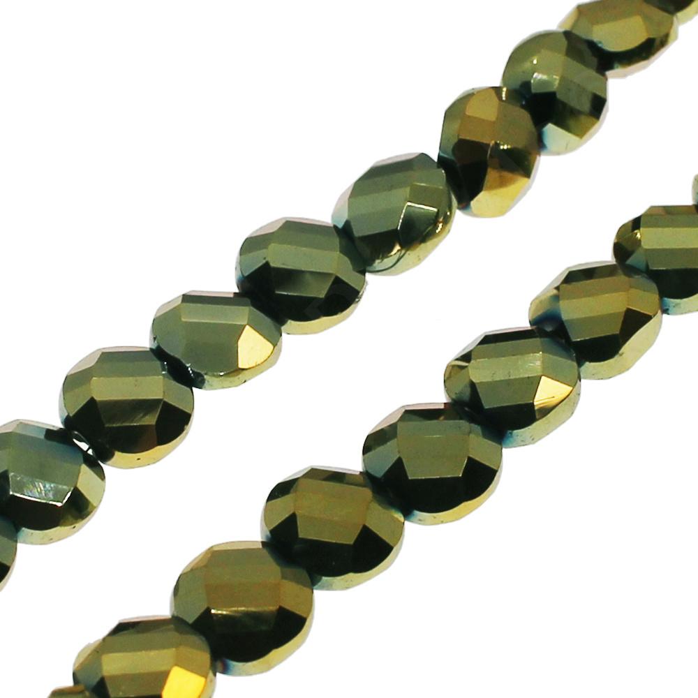 Crystal Curved Coin Bead 8mm - Green Gold