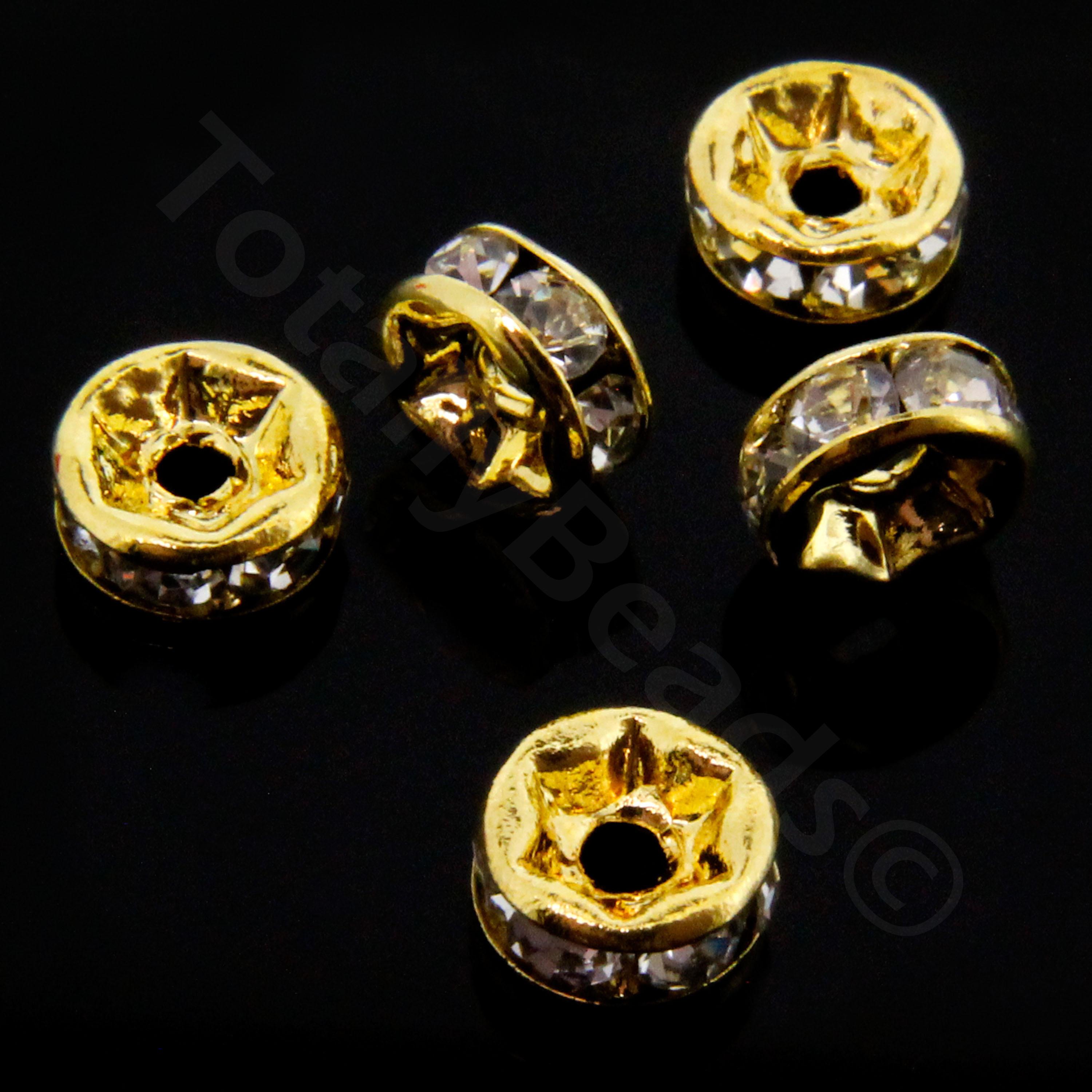 Crystal Diamante Gold Spacer - 100pcs - Flat Rondelle 6mm Crystal