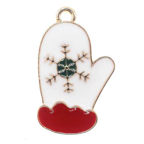 Enamel Christmas Gold Charm - White Mitten 2pc