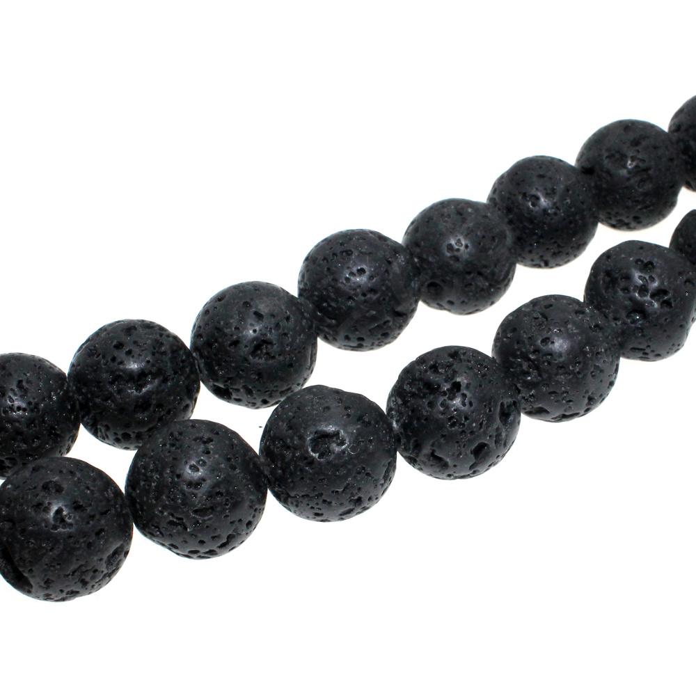 Lava Stone Bead - 14mm Round Black