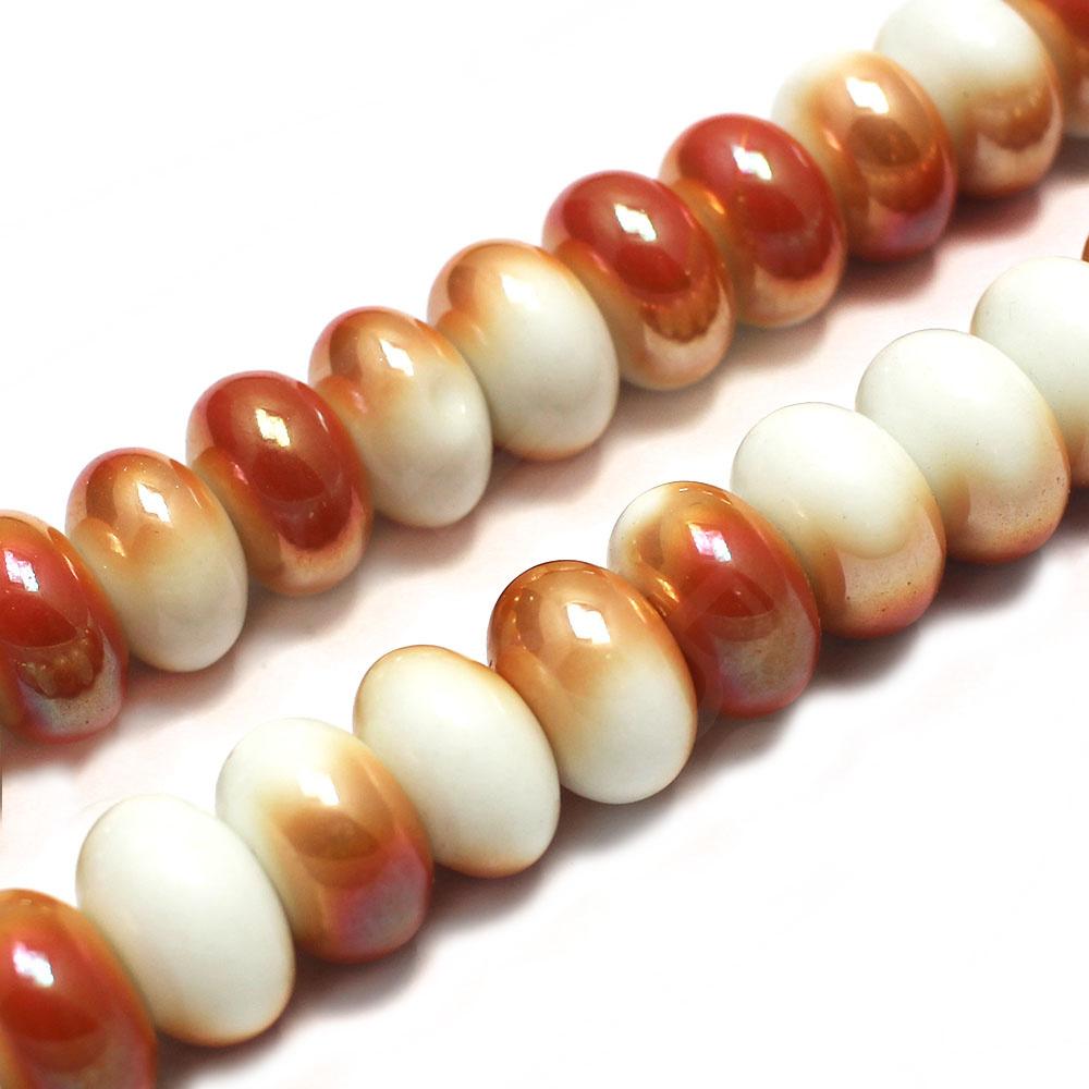 Ceramic Rondelle - 16x9mm - White with Amber