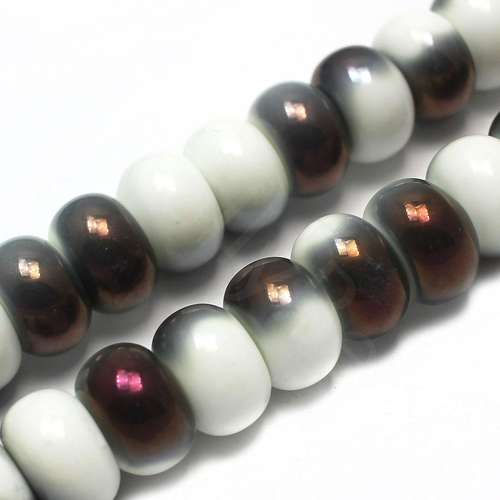 Ceramic Rondelle - 19x13mm - White with Pink